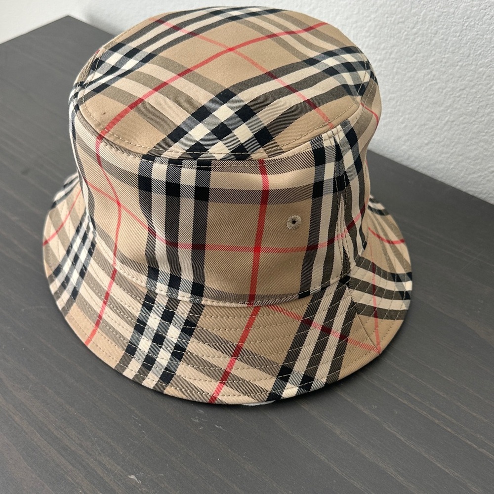 Burberry Tan and Red Plaid Bucket Hat - Picture 3 of 8